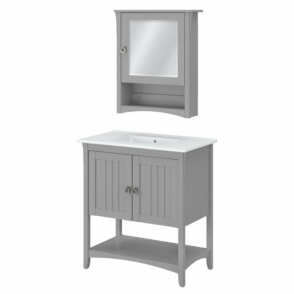 32W Bathroom Vanity Sink and Medicine Cabinet with Mirror Cape Cod Gray. Picture 1