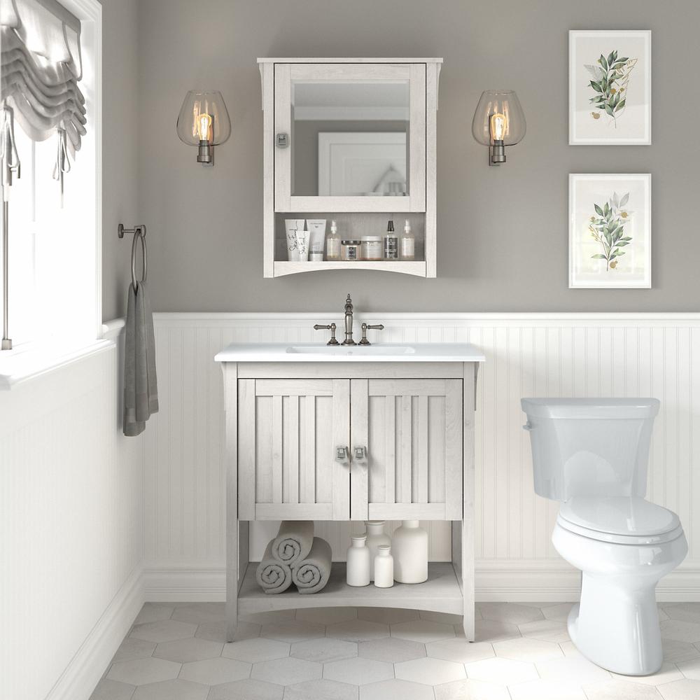 32W Bathroom Vanity Sink and Medicine Cabinet with Mirror Linen White Oak. Picture 2