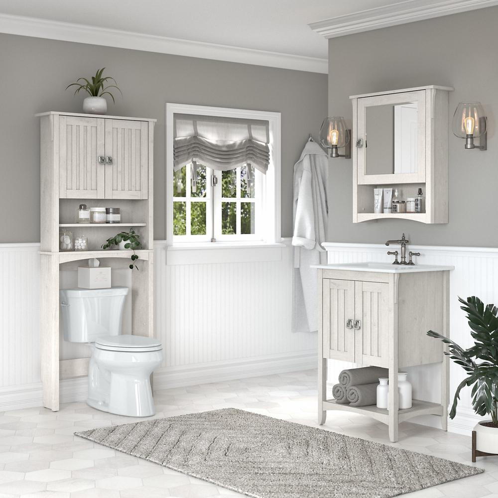 24W Bathroom Vanity Sink with Mirror and Over The Toilet Storage Cabinet Linen White Oak. Picture 2