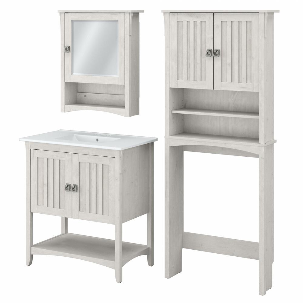 32W Bathroom Vanity Sink with Mirror and Over The Toilet Storage Cabinet Linen White Oak. Picture 1