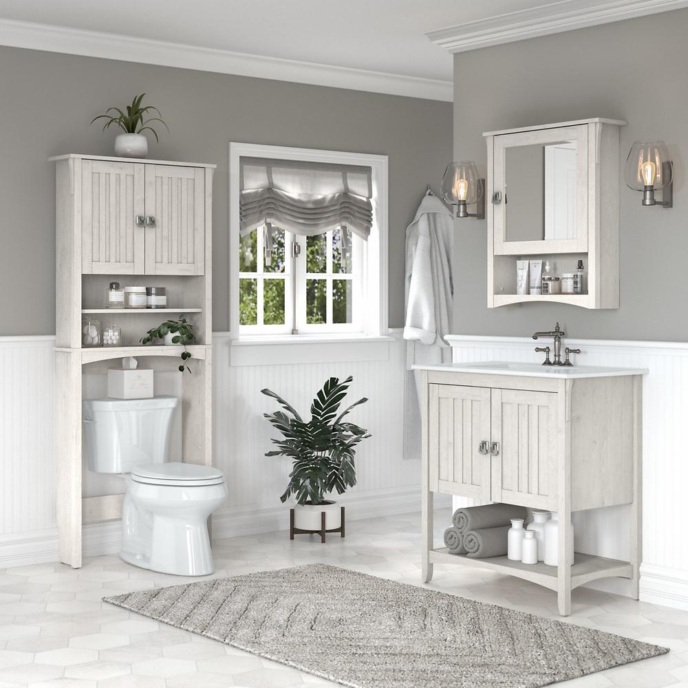 32W Bathroom Vanity Sink with Mirror and Over The Toilet Storage Cabinet Linen White Oak. Picture 2