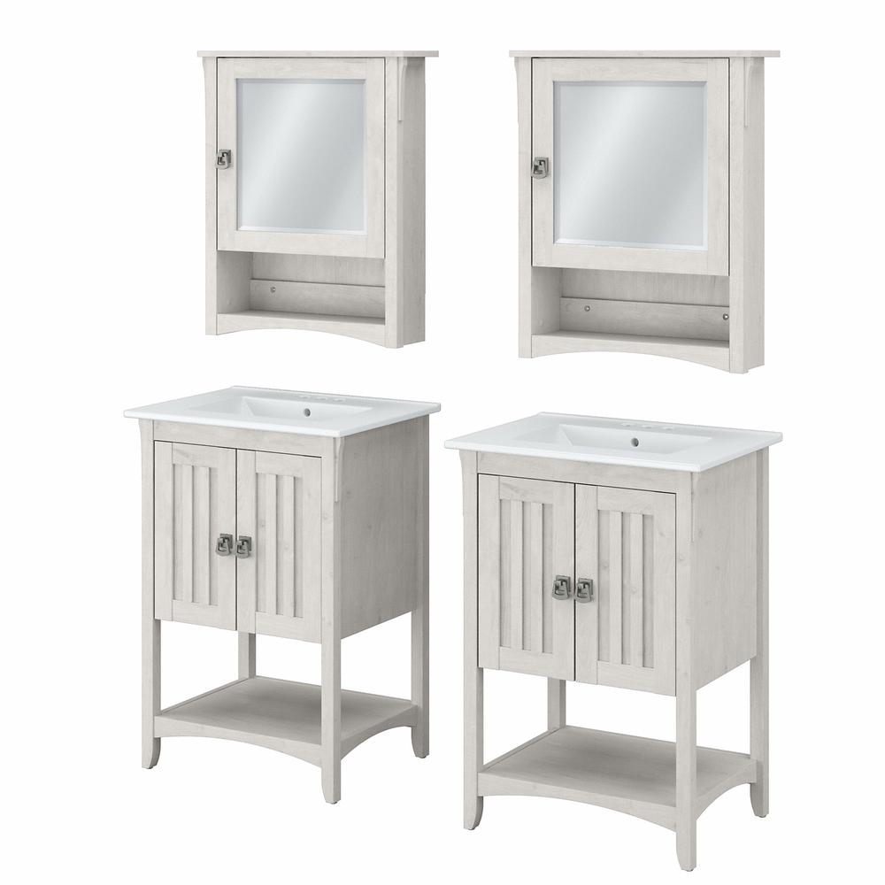 48W Double Vanity Set with Sinks and Medicine Cabinets Linen White Oak. Picture 1