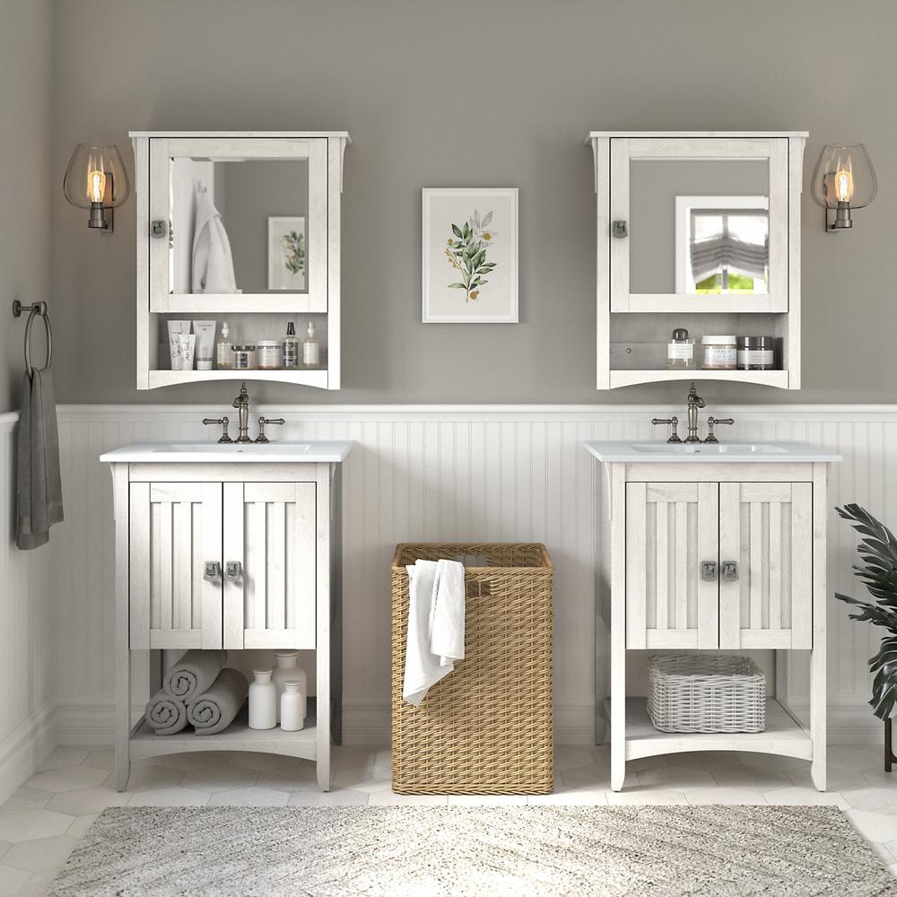 48W Double Vanity Set with Sinks and Medicine Cabinets Linen White Oak. Picture 2
