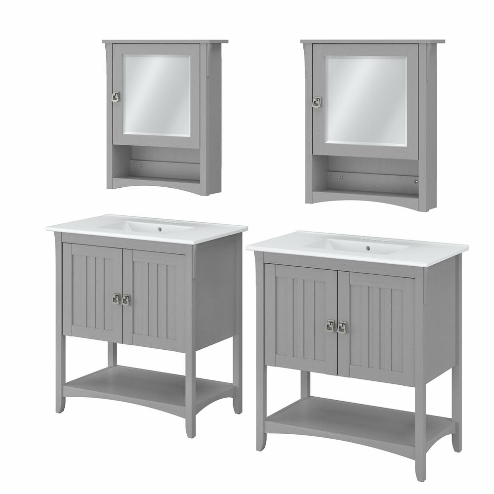 64W Double Vanity Set with Sinks and Medicine Cabinets Cape Cod Gray. Picture 1