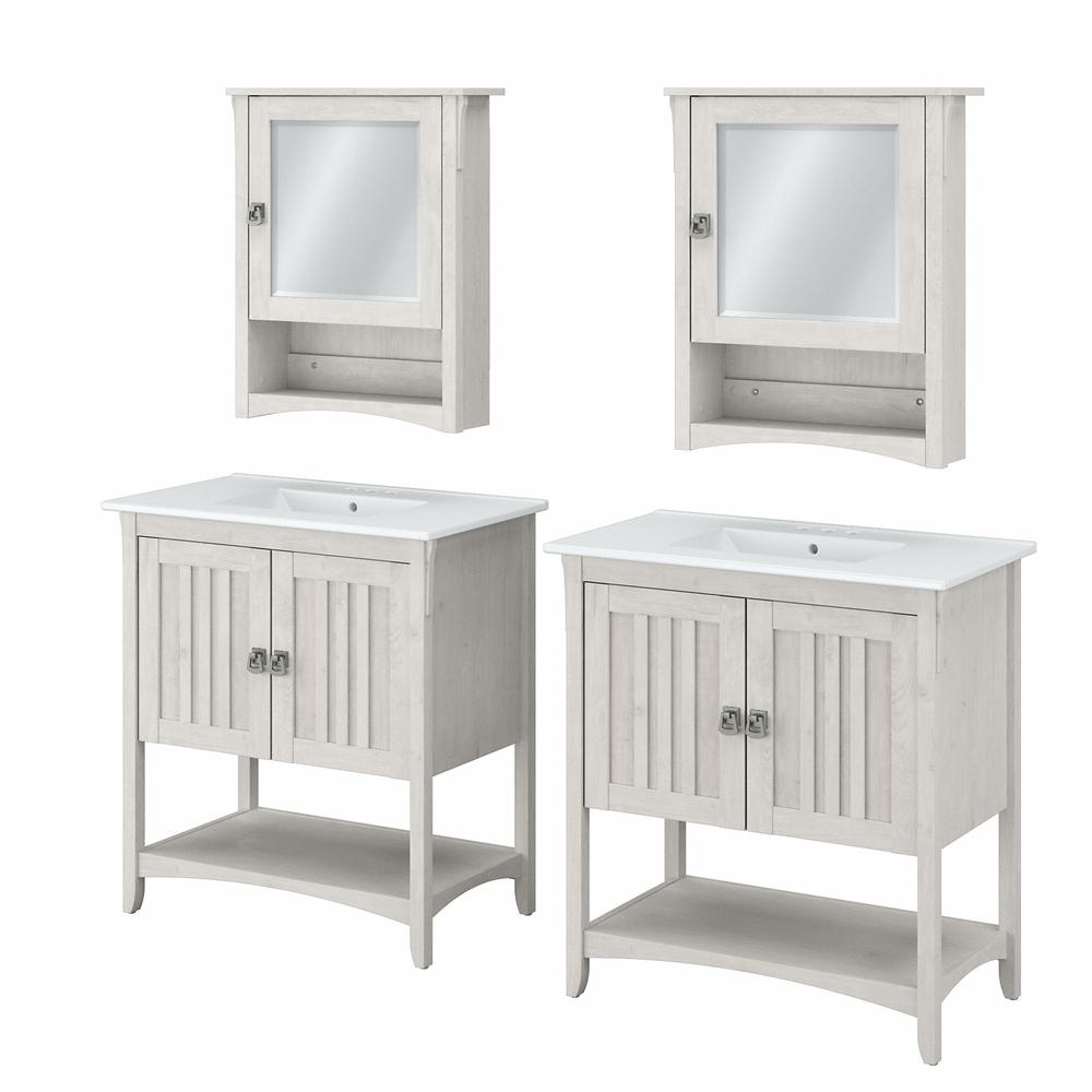 64W Double Vanity Set with Sinks and Medicine Cabinets Linen White Oak. Picture 1
