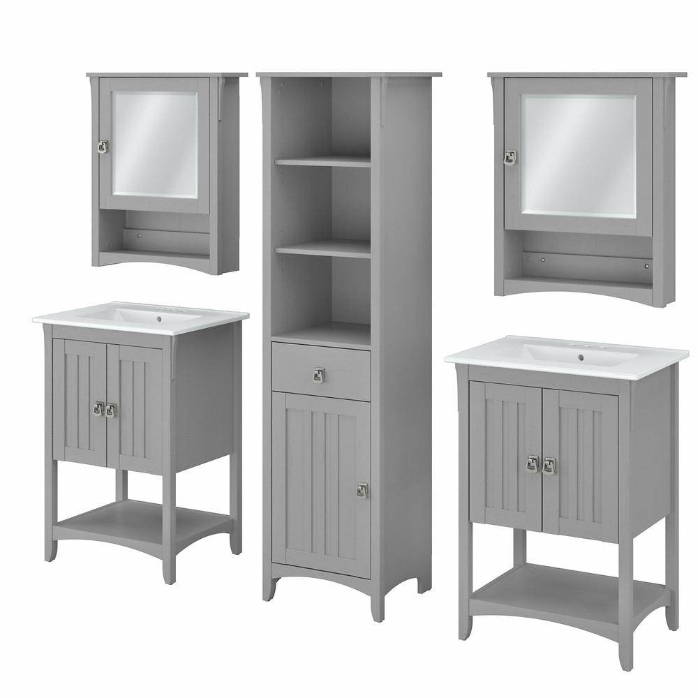 48W Double Vanity Set with Sinks, Medicine Cabinets and Linen Tower Cape Cod Gray. Picture 1