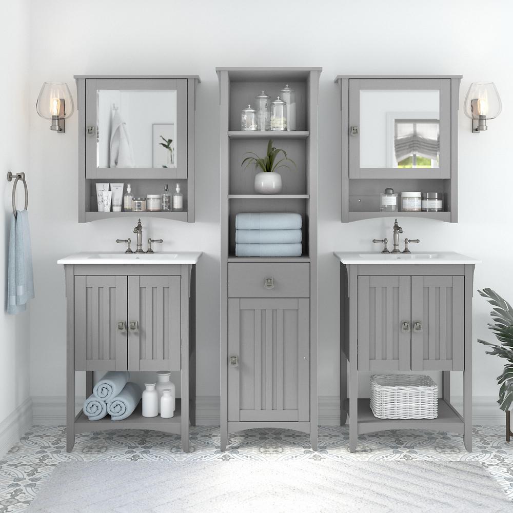 48W Double Vanity Set with Sinks, Medicine Cabinets and Linen Tower Cape Cod Gray. Picture 2