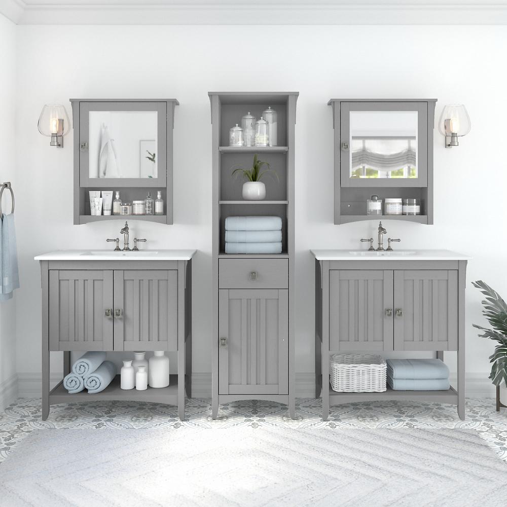 64W Double Vanity Set with Sinks, Medicine Cabinets and Linen Tower Cape Cod Gray. Picture 2