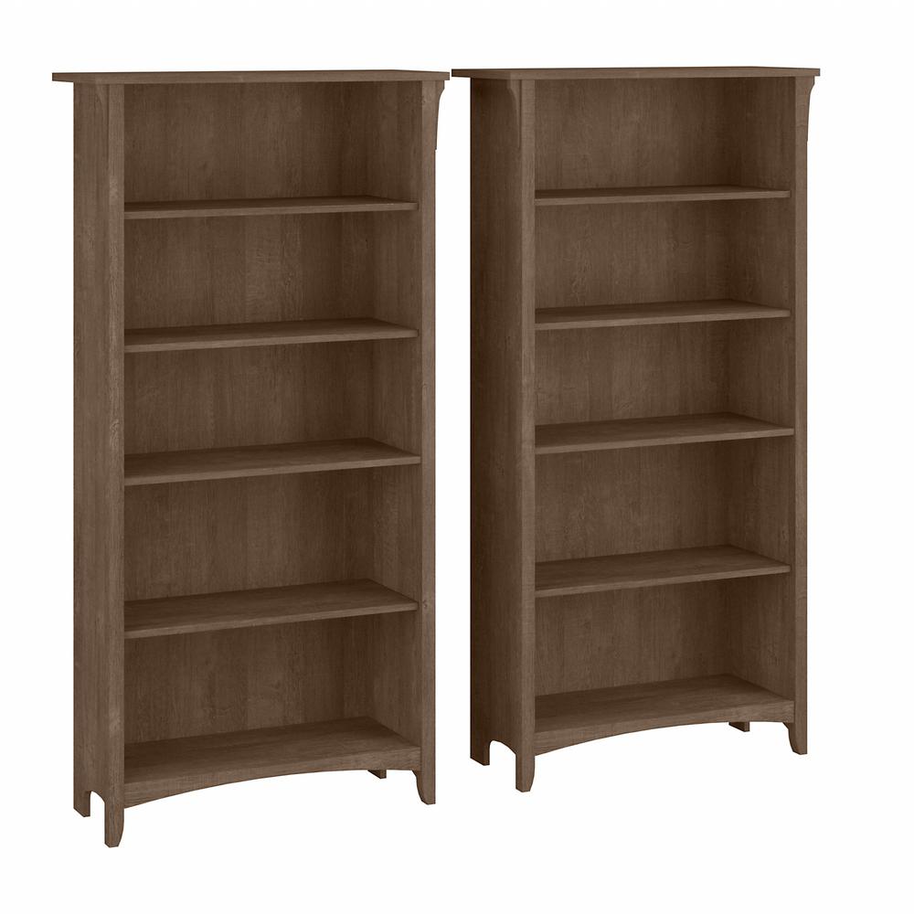 Bush Furniture Salinas Tall 5 Shelf Bookcase - Set of 2, Ash Brown. Picture 1