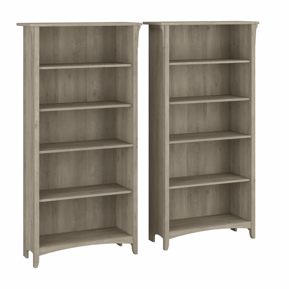 Bush Furniture Salinas Tall 5 Shelf Bookcase - Set of 2, Driftwood Gray. Picture 1