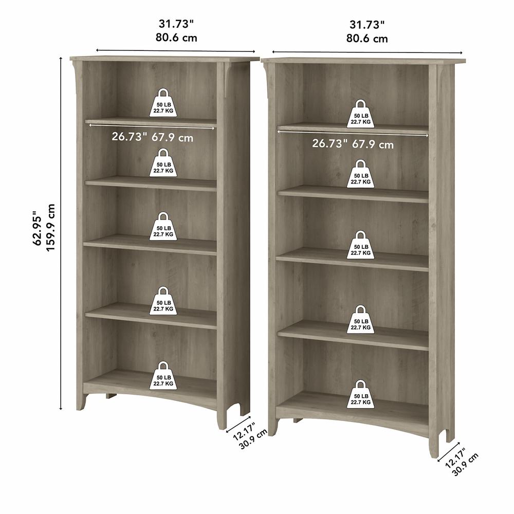 Bush Furniture Salinas Tall 5 Shelf Bookcase - Set of 2, Driftwood Gray. Picture 5