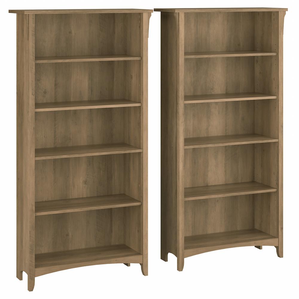 Bush Furniture Salinas Tall 5 Shelf Bookcase - Set of 2, Reclaimed Pine. Picture 1