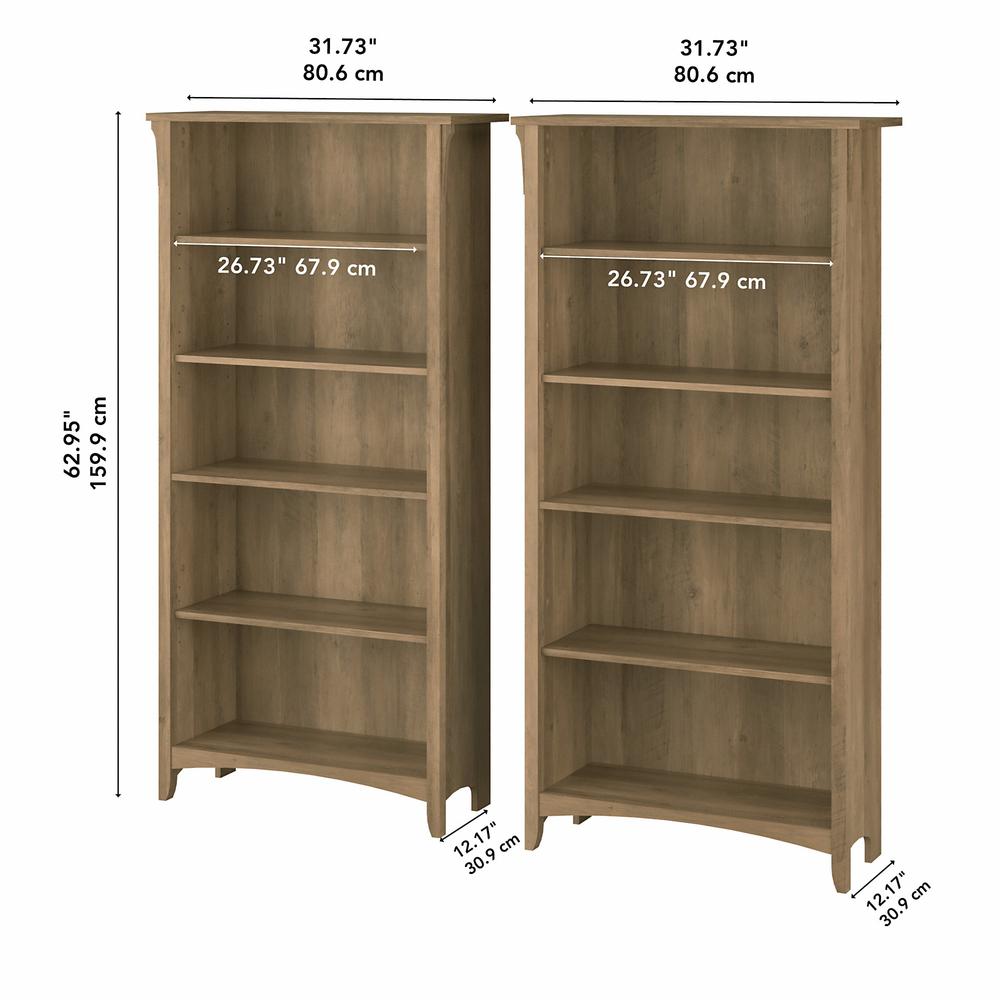Bush Furniture Salinas Tall 5 Shelf Bookcase - Set of 2, Reclaimed Pine. Picture 5