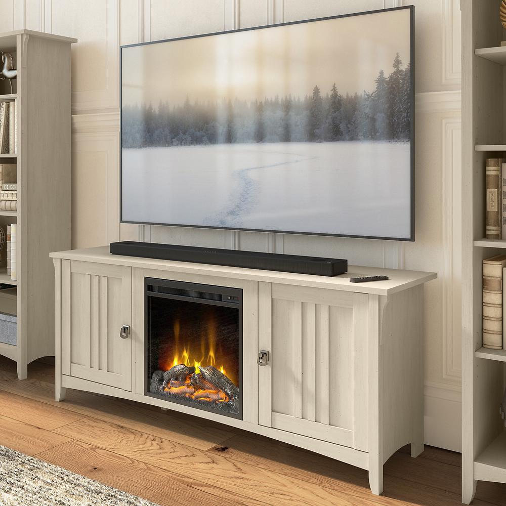 Bush Furniture Salinas Electric Fireplace TV Stand for 70 Inch TV, Antique White. Picture 2