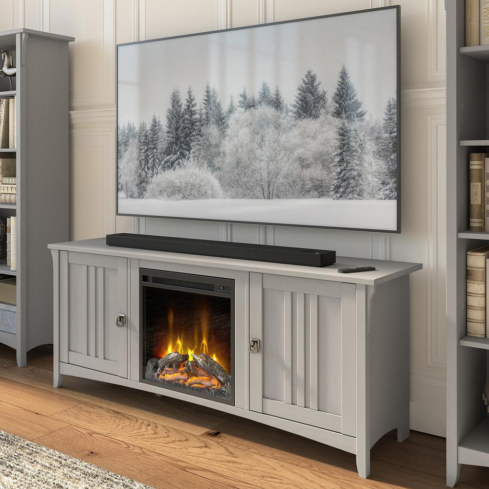 Bush Furniture Salinas Electric Fireplace TV Stand for 70 Inch TV in Cape Cod Gray. Picture 2