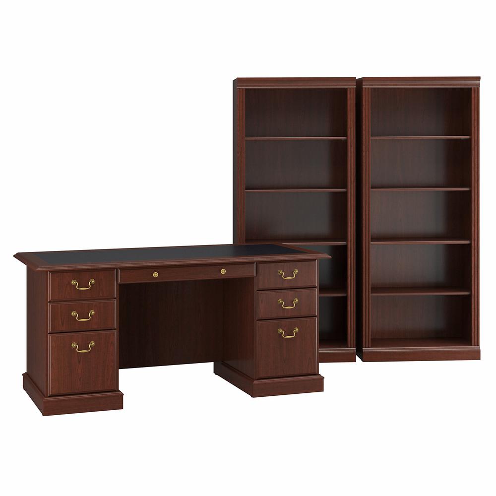 Bush Furniture Saratoga Executive Desk and Bookcase Set, Harvest Cherry/Black. Picture 1