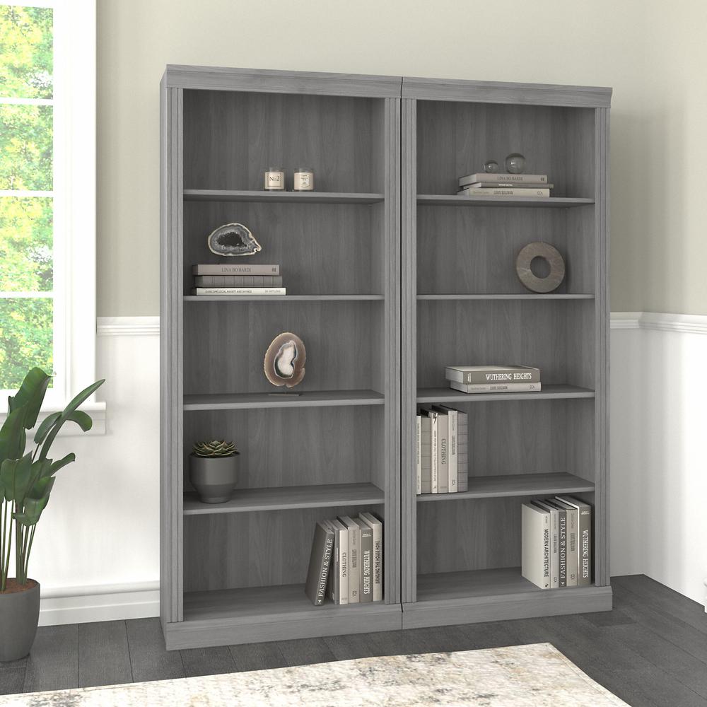 Bush Furniture Saratoga Tall 5 Shelf Bookcase - Set of 2, Modern Gray. Picture 2
