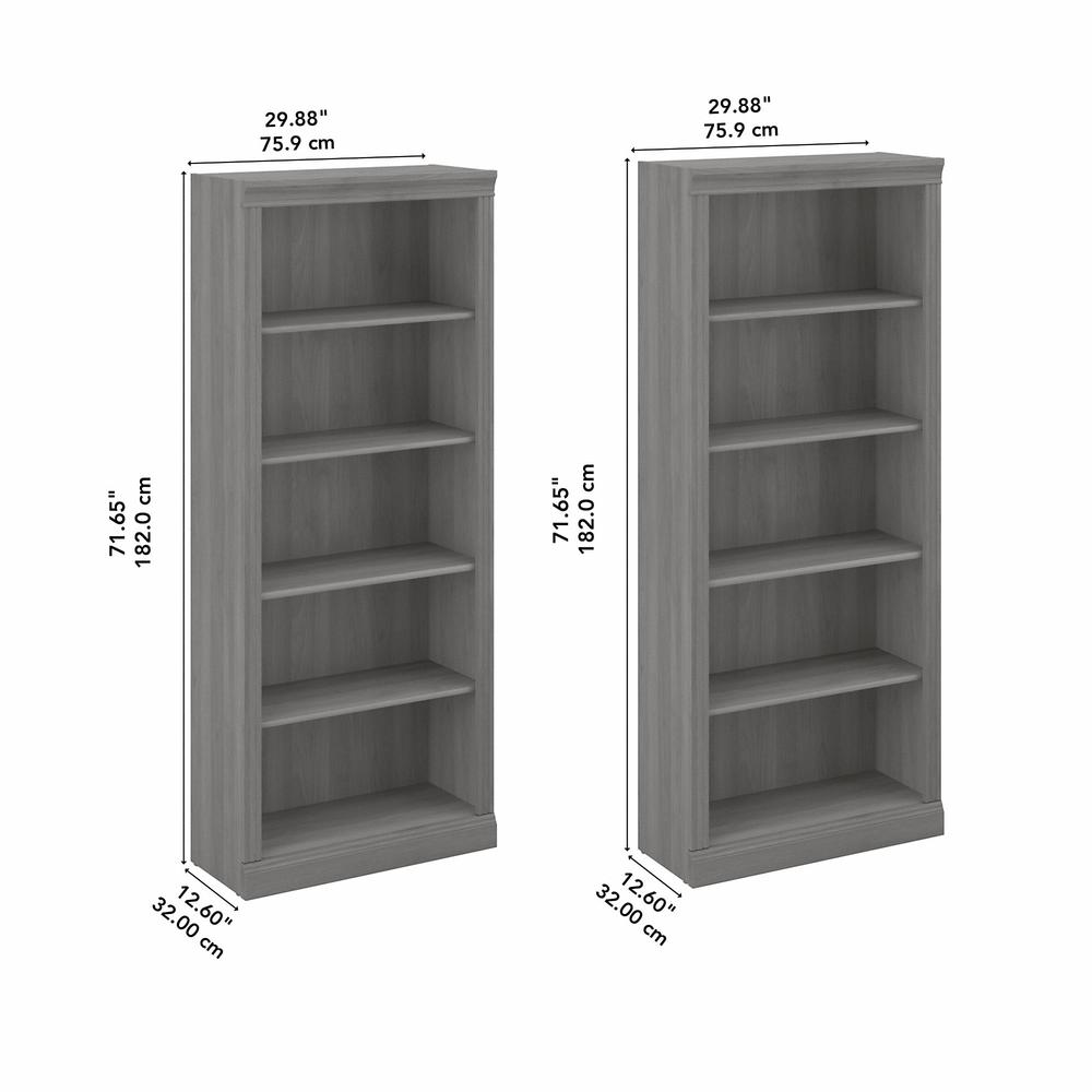 Bush Furniture Saratoga Tall 5 Shelf Bookcase - Set of 2, Modern Gray. Picture 5