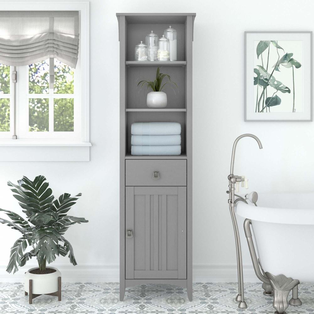 Salinas Tall Bathroom Storage Cabinet in Cape Cod Gray. Picture 7