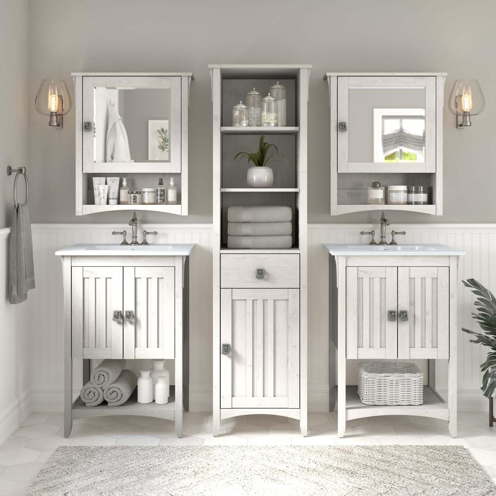 Salinas Tall Bathroom Storage Cabinet in Linen White Oak. Picture 8