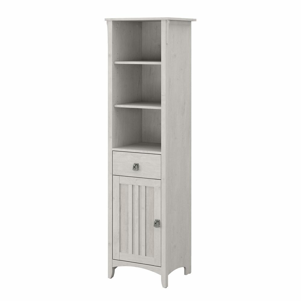 Bush Furniture Salinas Tall Narrow Bookcase Cabinet Linen White Oak. Picture 1