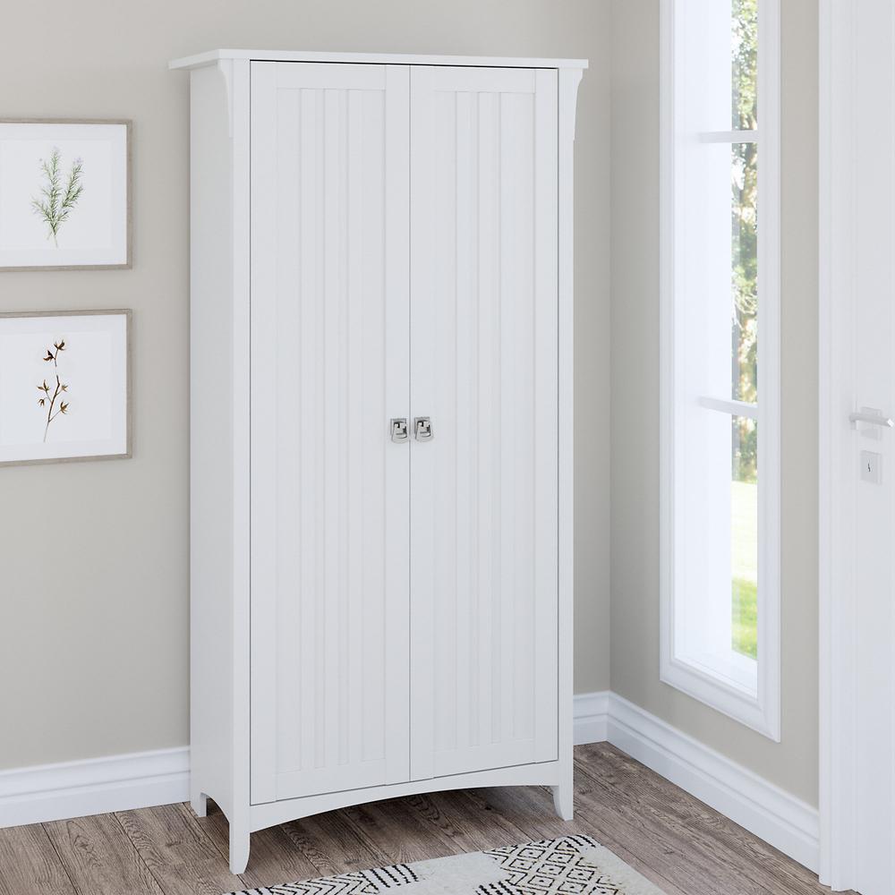 Bush Furniture Salinas Tall Storage Cabinet with Doors in Pure White. Picture 2
