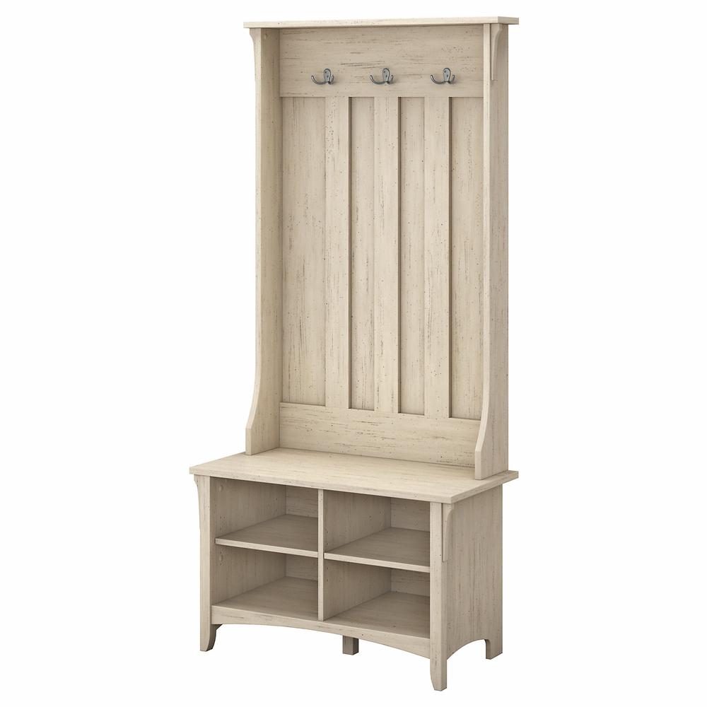Bush Furniture Salinas Hall Tree with Shoe Storage Bench in Antique White. Picture 1