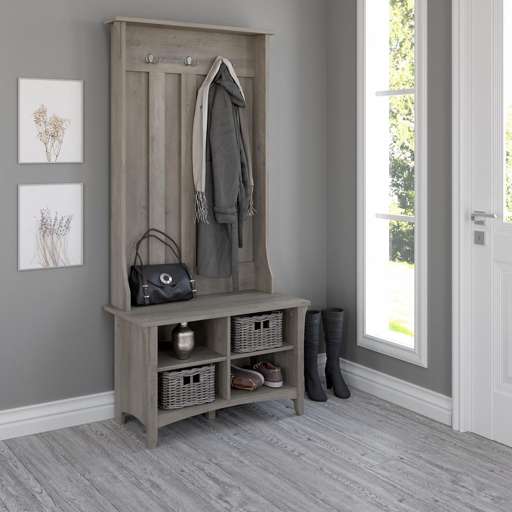 Bush Furniture Salinas Hall Tree with Shoe Storage Bench, Driftwood Gray. Picture 2