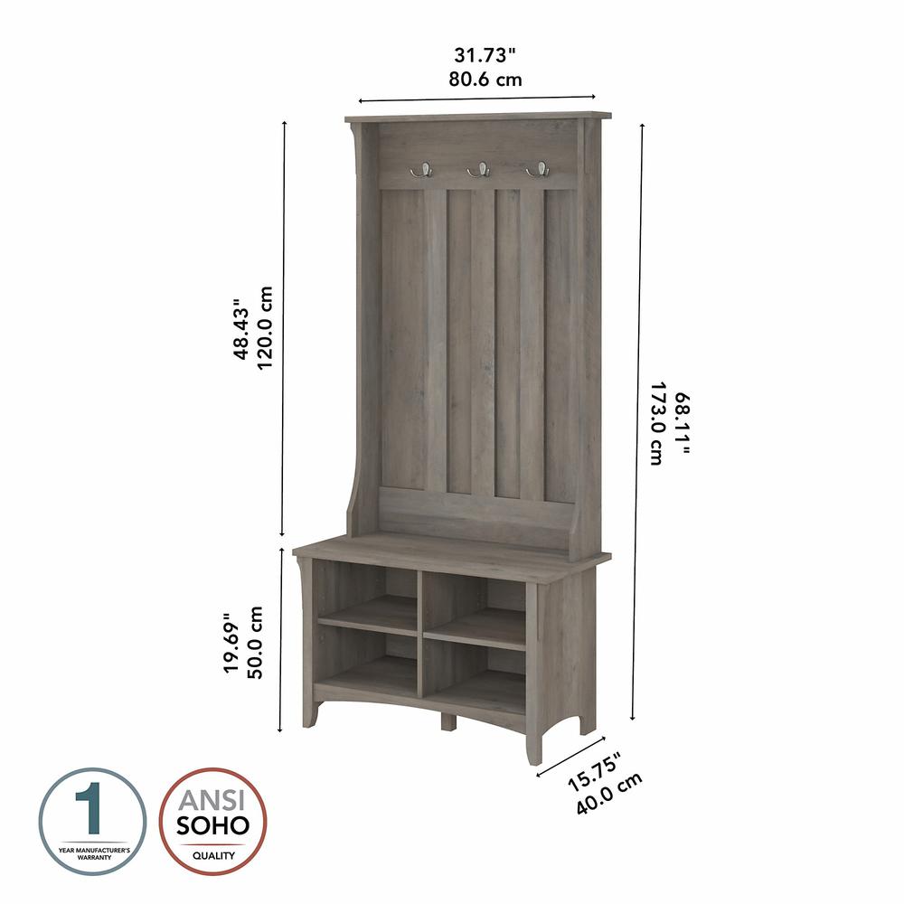 Bush Furniture Salinas Hall Tree with Shoe Storage Bench, Driftwood Gray. Picture 5