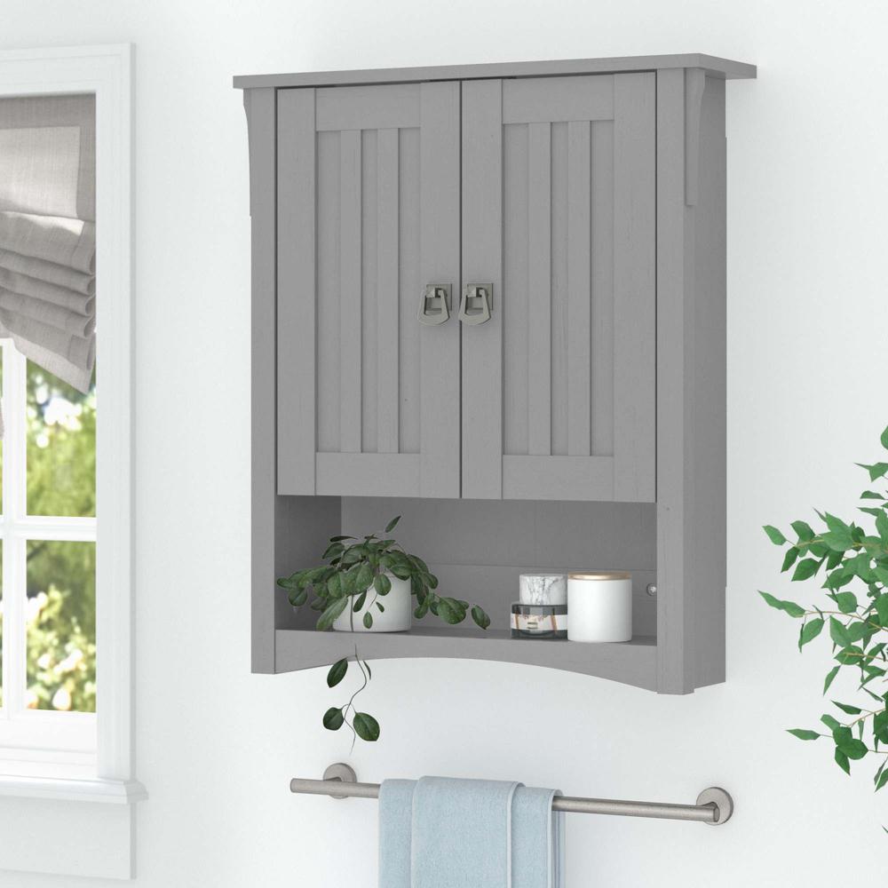 Salinas Bathroom Wall Cabinet with Doors in Cape Cod Gray. Picture 6