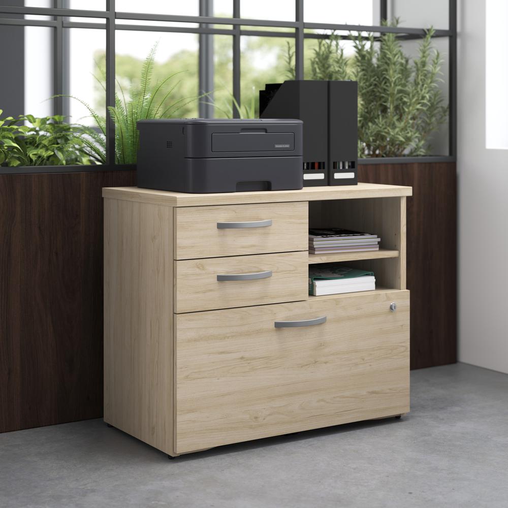 Studio C Office Storage Cabinet with Drawers and Shelves in Natural Elm. Picture 9