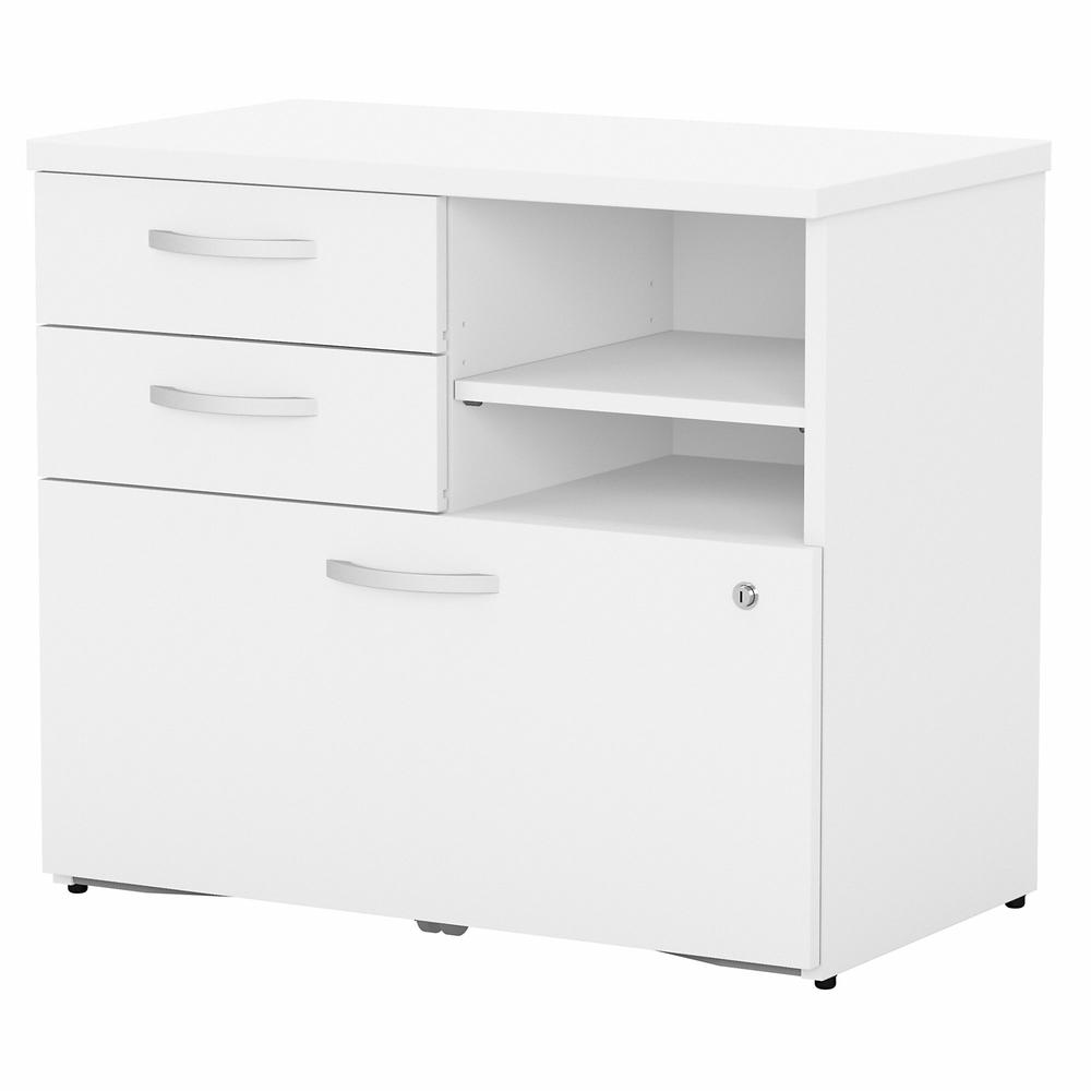 Bush Business Furniture Studio C Office Storage Cabinet with Drawers and Shelves in White. Picture 1