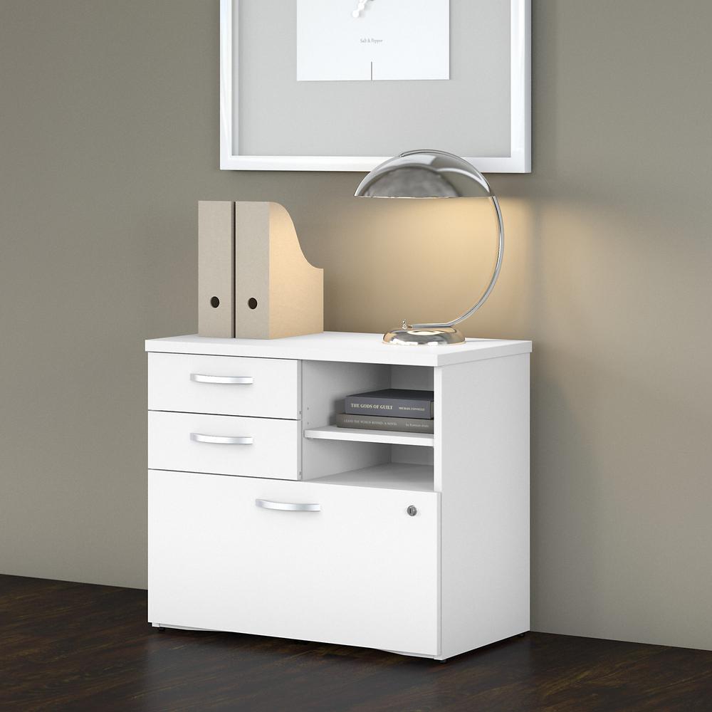Bush Business Furniture Studio C Office Storage Cabinet with Drawers and Shelves in White. Picture 2