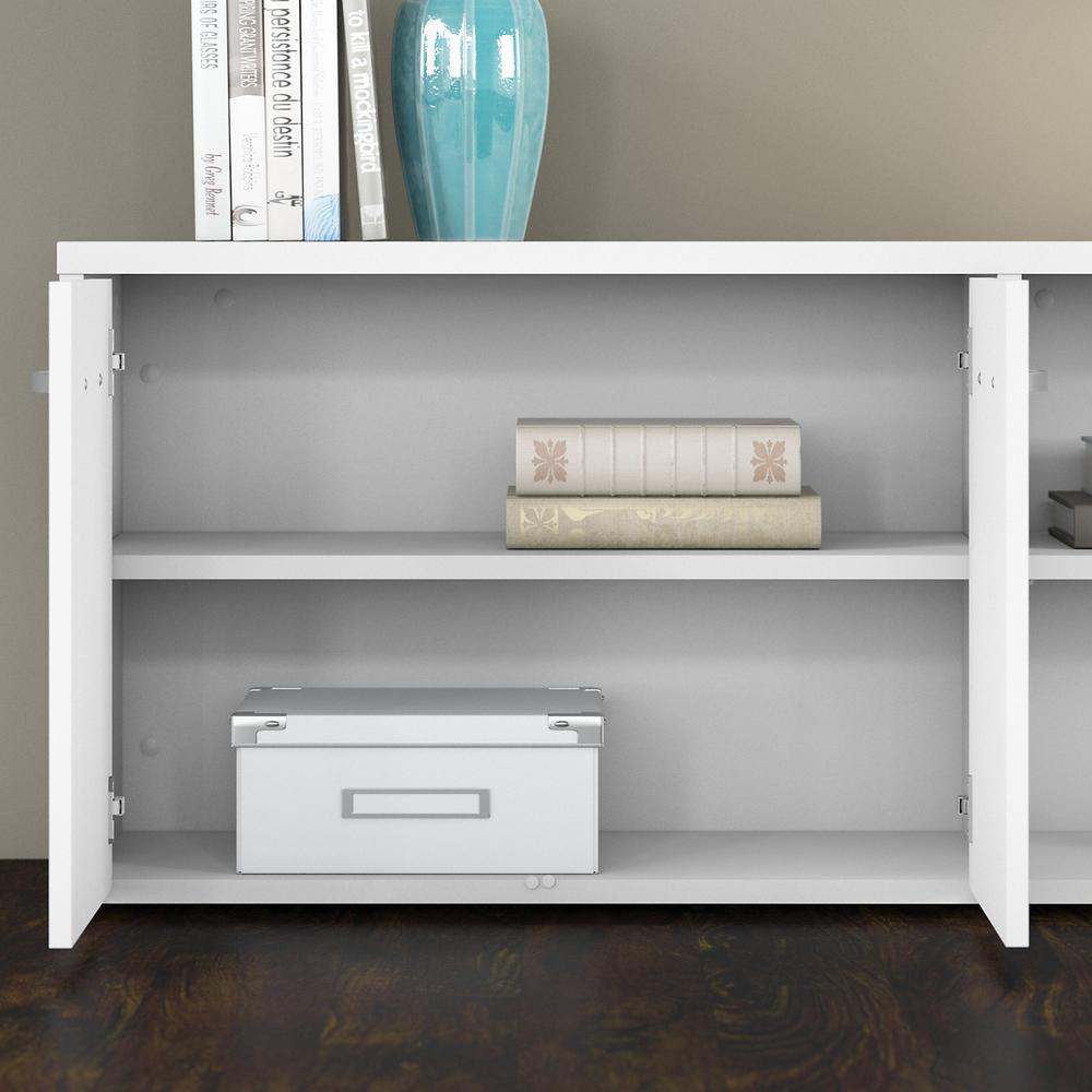 Bush Business Furniture Studio C Low Storage Cabinet with Doors and Shelves in White. Picture 5