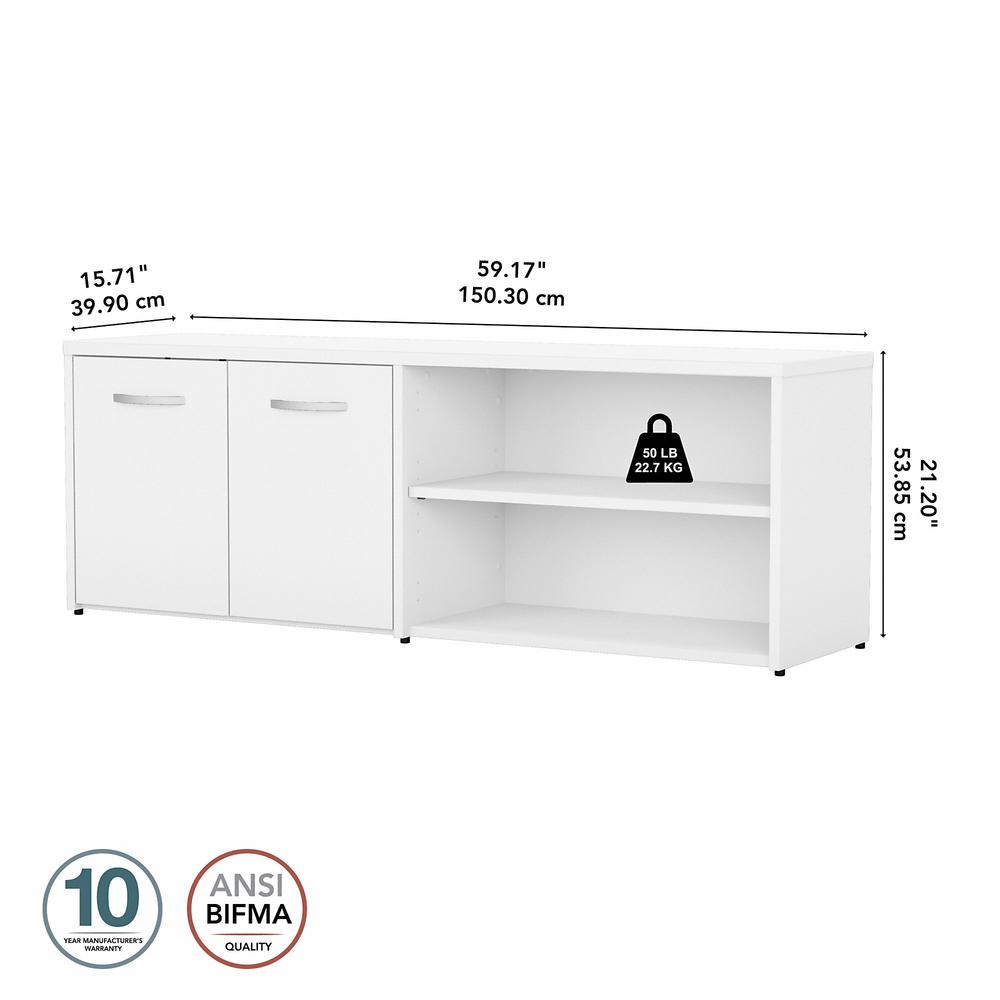 Bush Business Furniture Studio C Low Storage Cabinet with Doors and Shelves in White. Picture 2