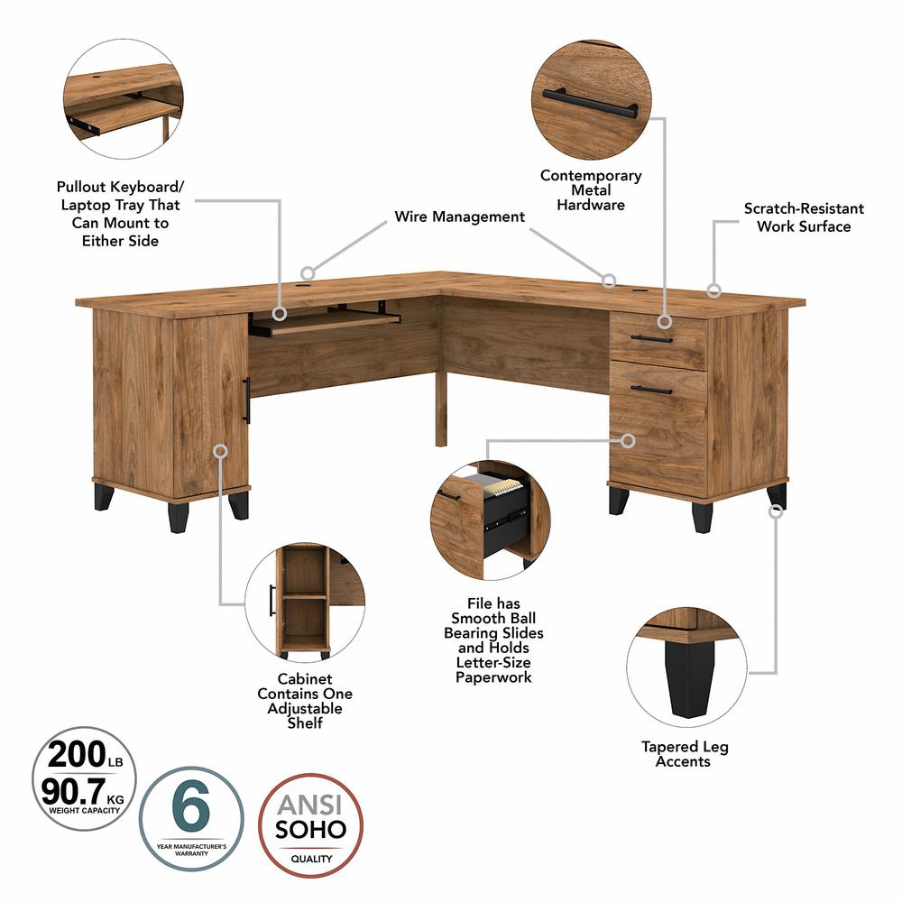 Bush Furniture Somerset 72W L Shaped Desk with Hutch, Fresh Walnut. Picture 4