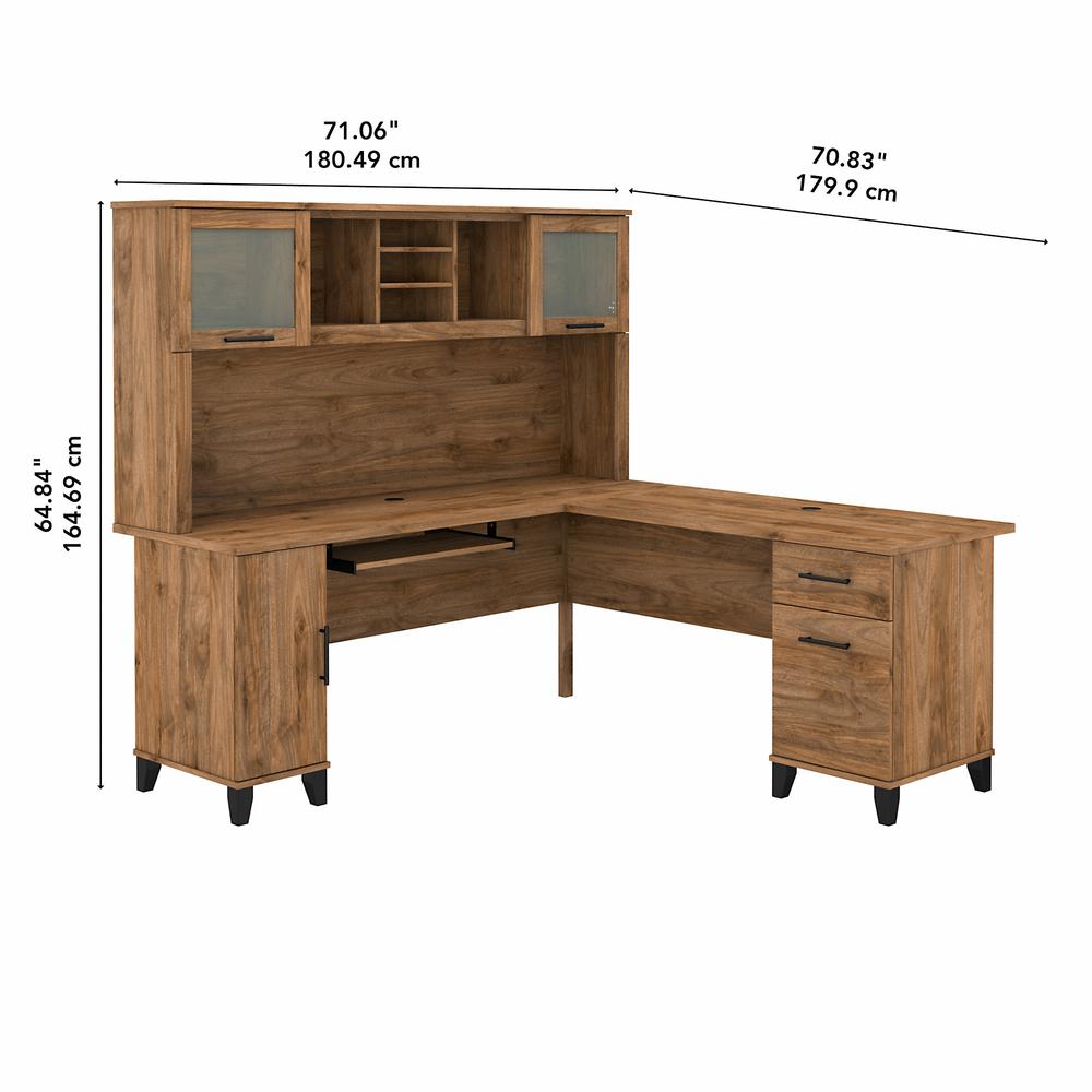 Bush Furniture Somerset 72W L Shaped Desk with Hutch, Fresh Walnut. Picture 5