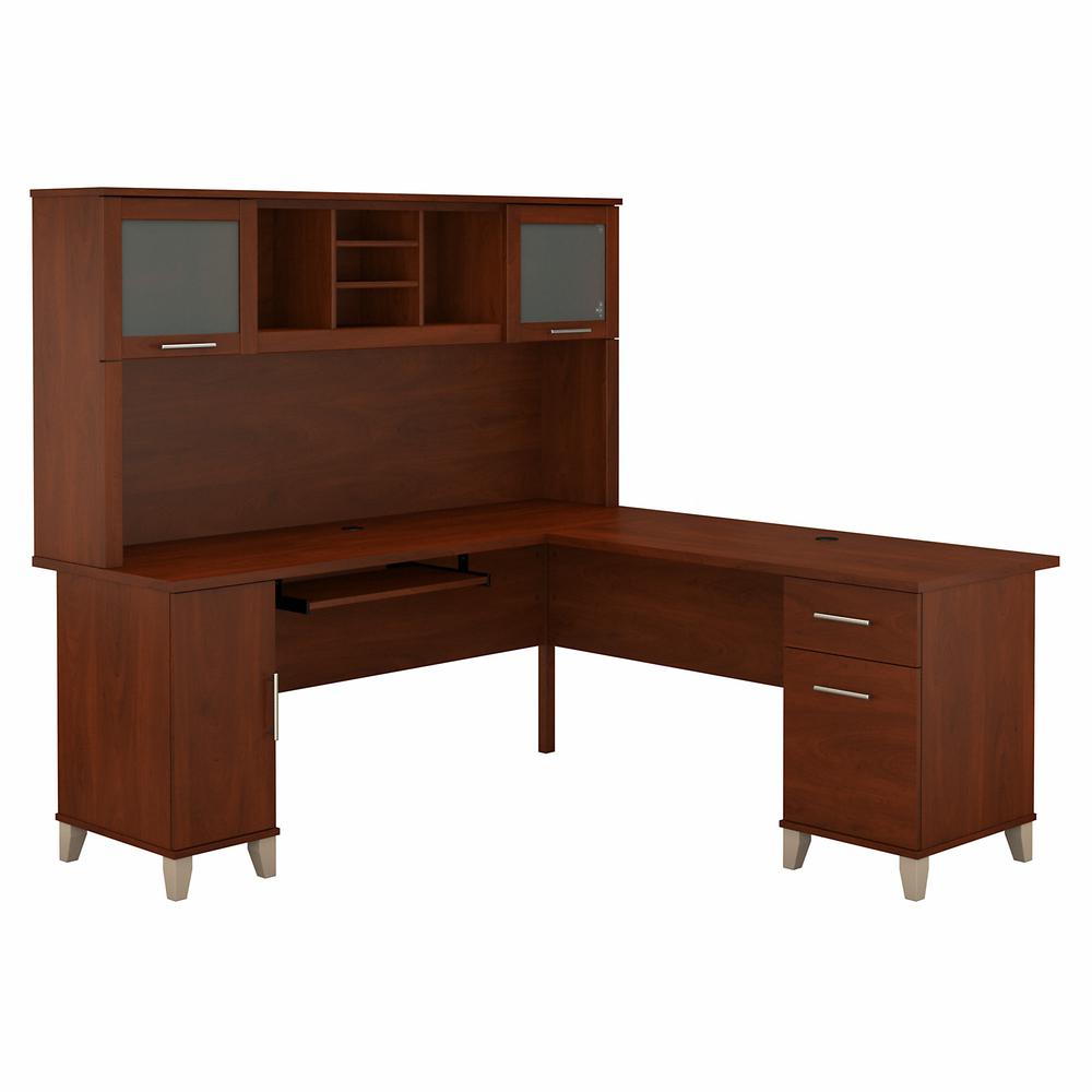 Bush Furniture Somerset 72W L Shaped Desk with Hutch Hansen Cherry. Picture 1