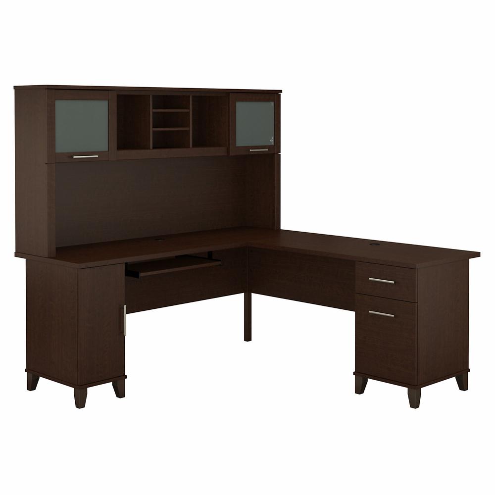 Bush Furniture Somerset 72W L Shaped Desk with Hutch, Mocha Cherry. Picture 1