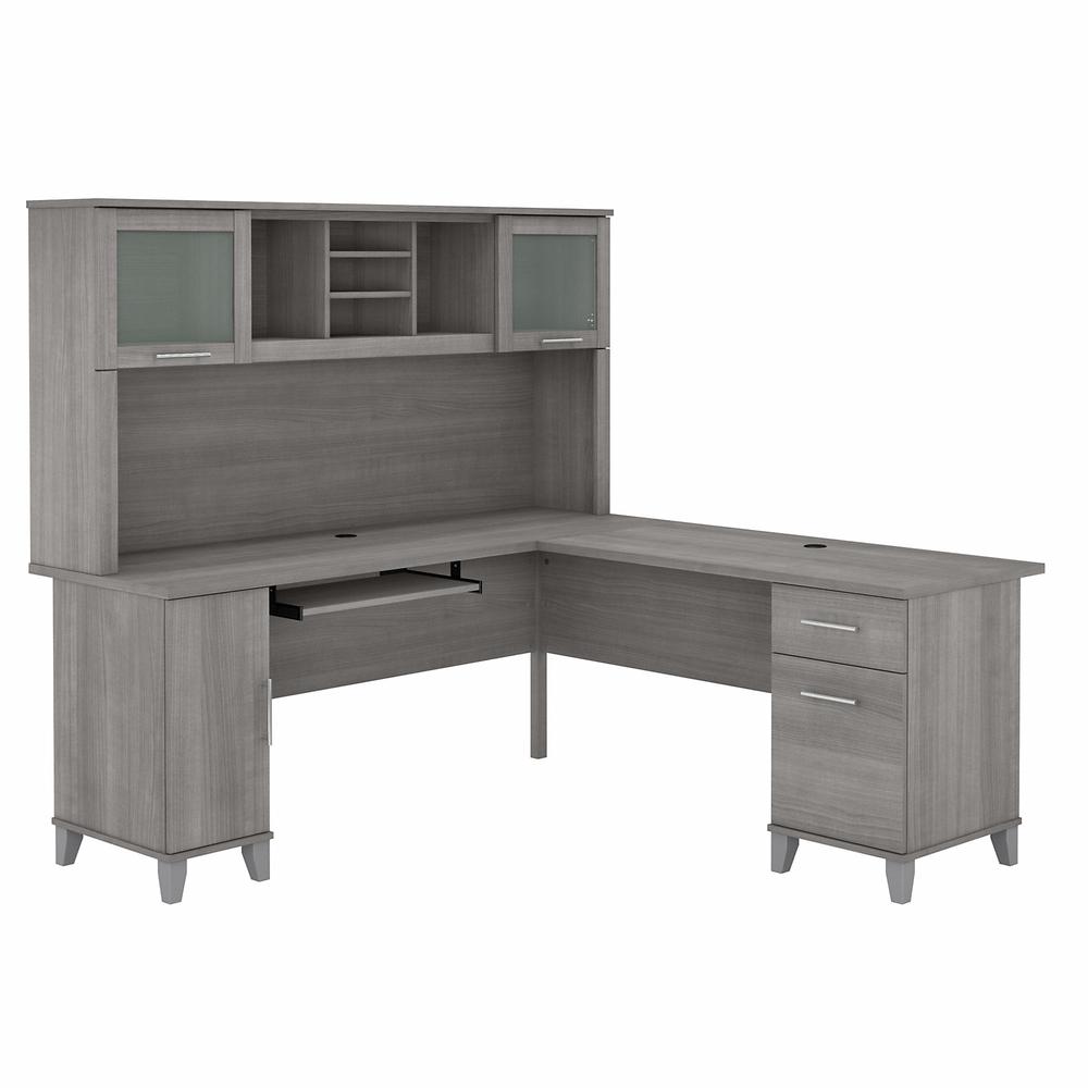 Bush Furniture Somerset 72W L Shaped Desk with Hutch, Platinum Gray. Picture 1