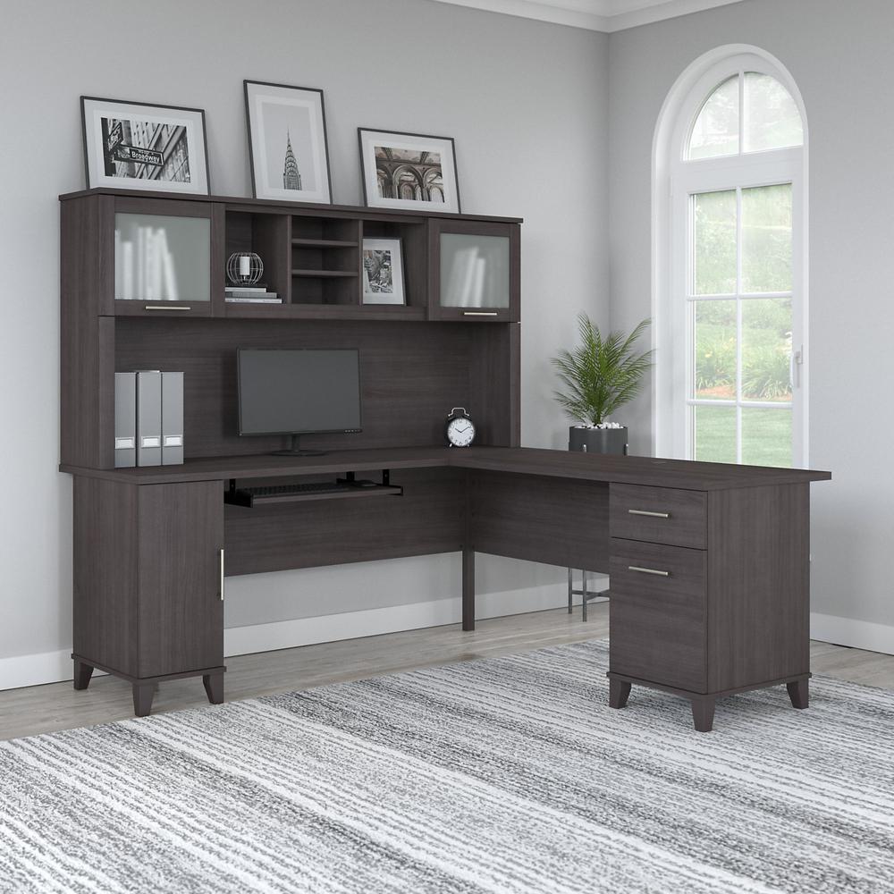 Bush Furniture Somerset 72W L Shaped Desk with Hutch Storm Gray. Picture 2