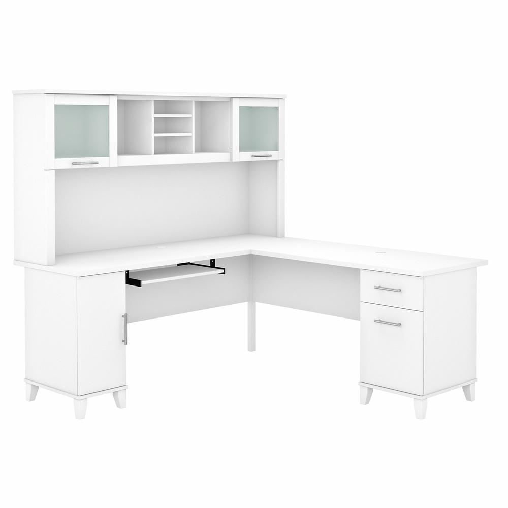 Bush Furniture Somerset 72W L Shaped Desk with Hutch, White. Picture 1