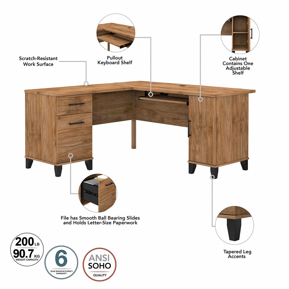 Bush Furniture Somerset 60W L Shaped Desk with Hutch, Fresh Walnut. Picture 3