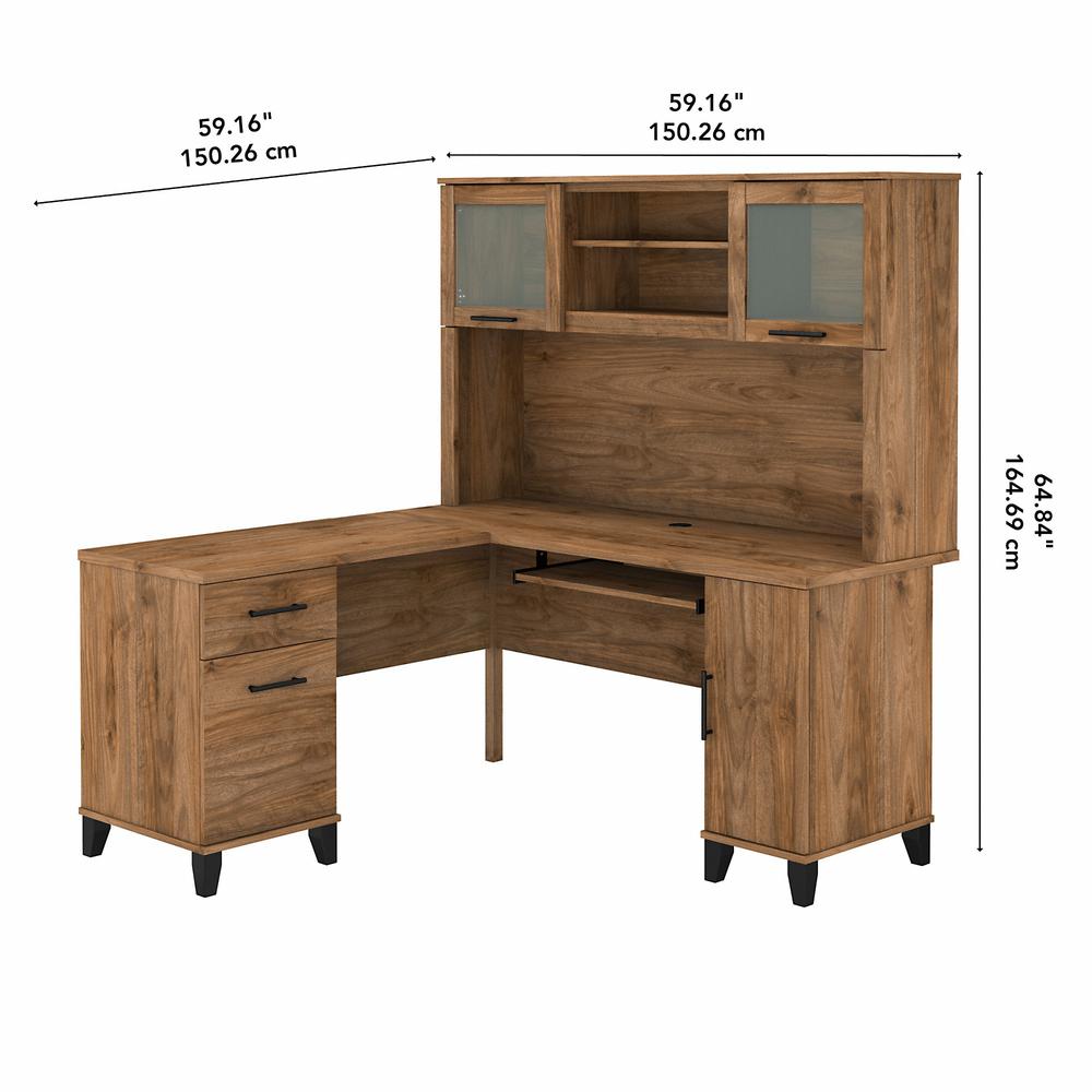 Bush Furniture Somerset 60W L Shaped Desk with Hutch, Fresh Walnut. Picture 5