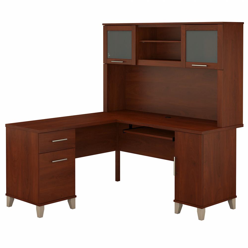 Bush Furniture Somerset 60W L Shaped Desk with Hutch Hansen Cherry. Picture 1