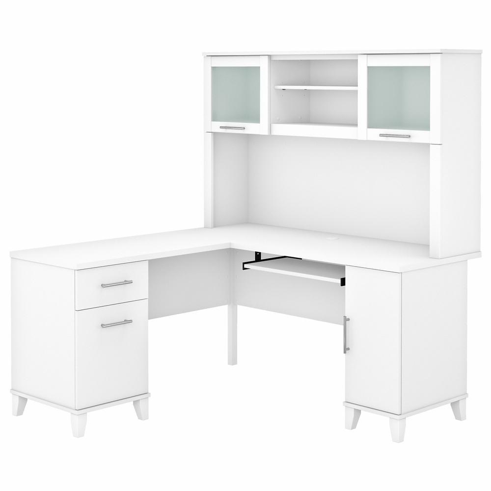 Bush Furniture Somerset 60W L Shaped Desk with Hutch, White. Picture 1