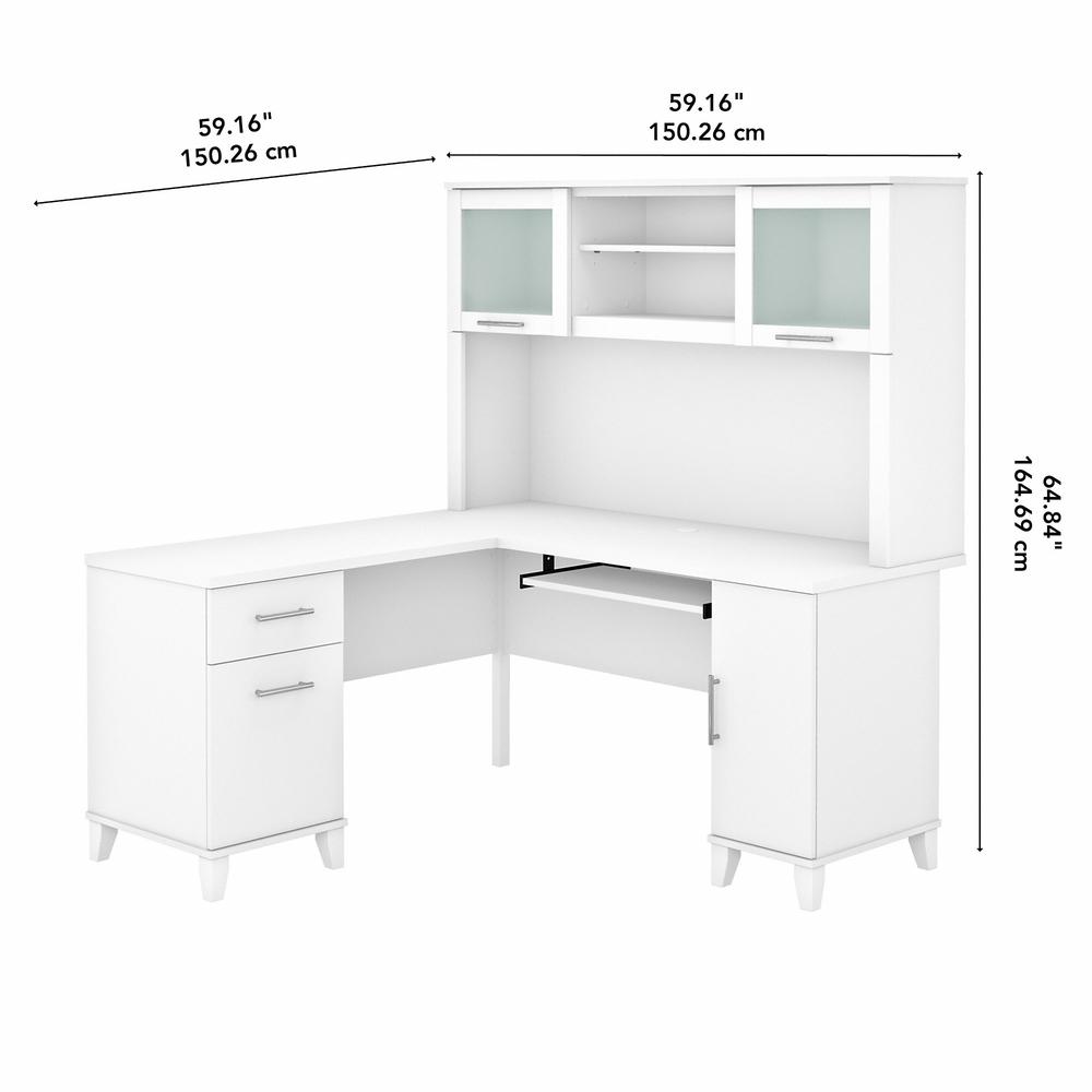 Bush Furniture Somerset 60W L Shaped Desk with Hutch, White. Picture 5