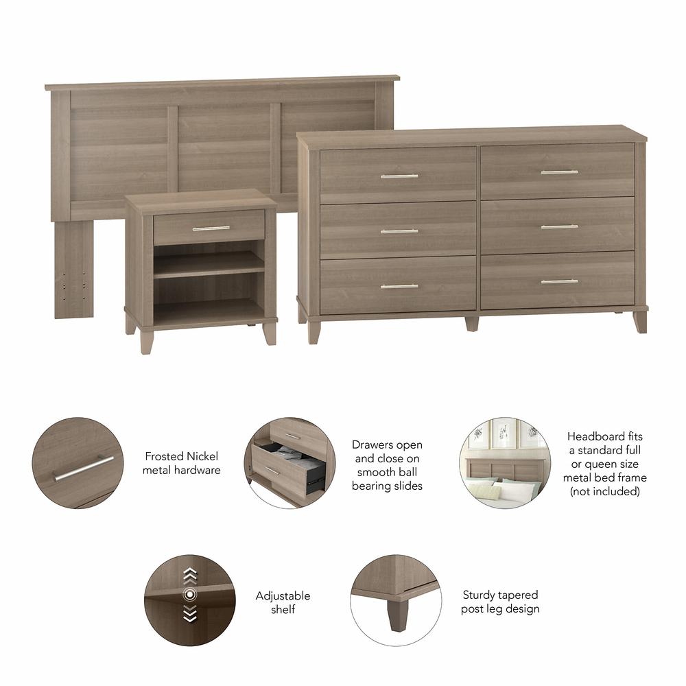 Bush Furniture Somerset Full/Queen Size Headboard, Dresser and Nightstand Bedroom Set in Ash Gray. Picture 4