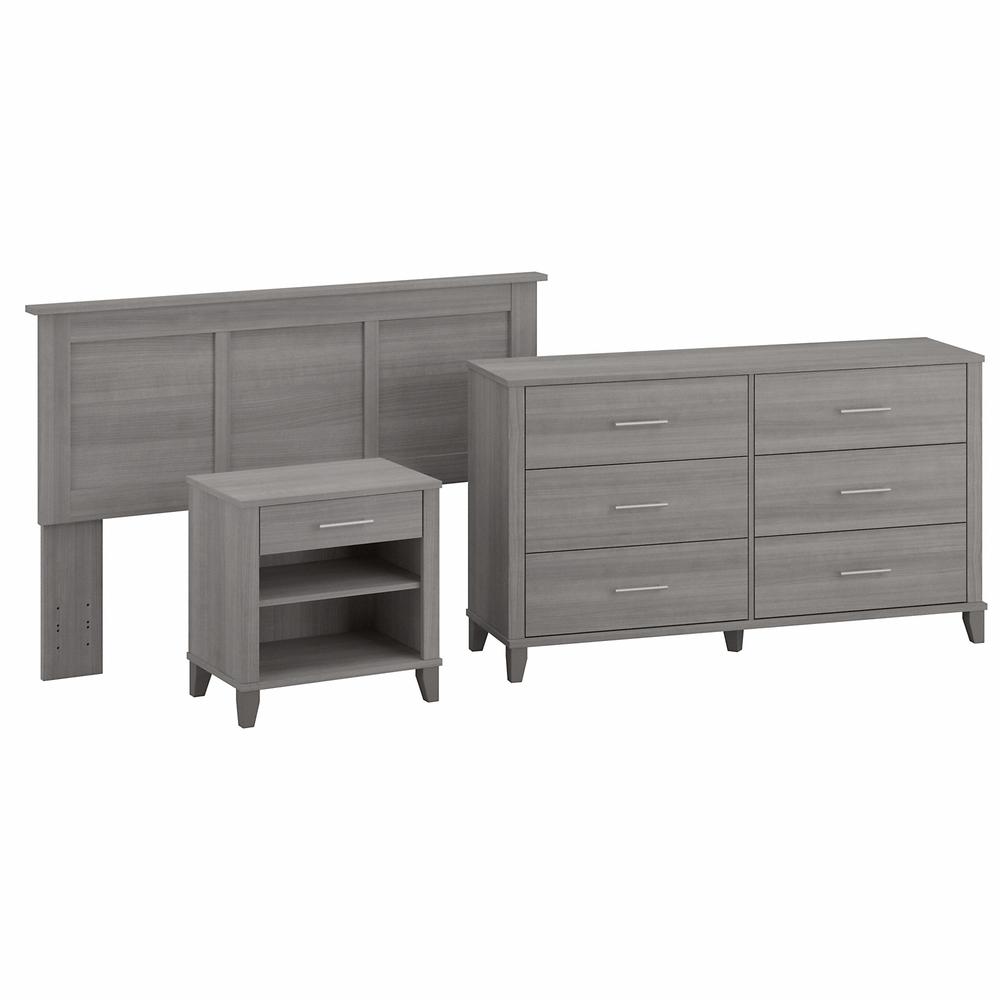 Bush Furniture Somerset Full/Queen Size Headboard, Dresser and Nightstand Bedroom Set, Platinum Gray. Picture 1