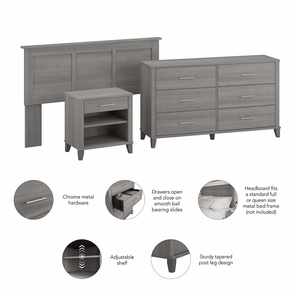 Bush Furniture Somerset Full/Queen Size Headboard, Dresser and Nightstand Bedroom Set, Platinum Gray. Picture 3